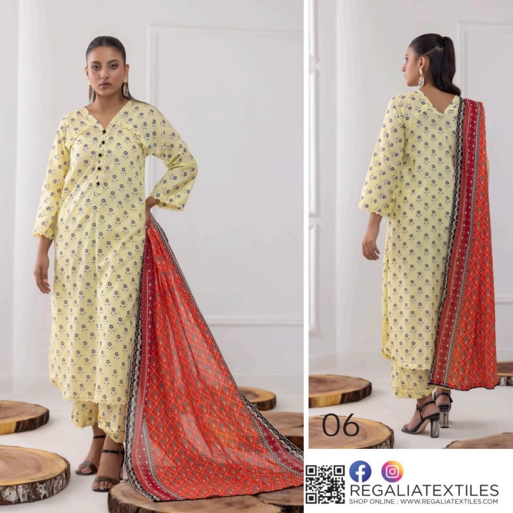 Regalia 3 Piece Printed Lawn Suit With Printed Lawn Dupatta