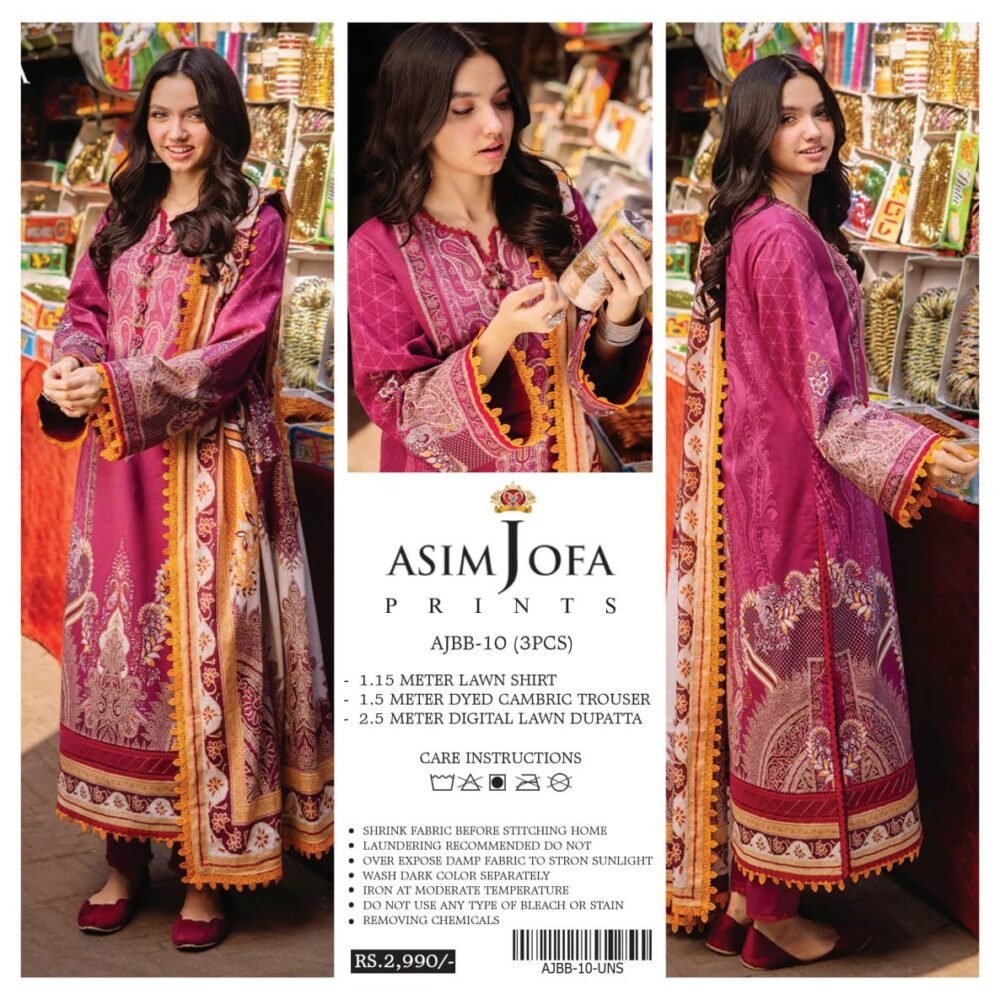 ASIM JOFA 3 Piece Printed Lawn Suit With Printed Lawn Dupatta