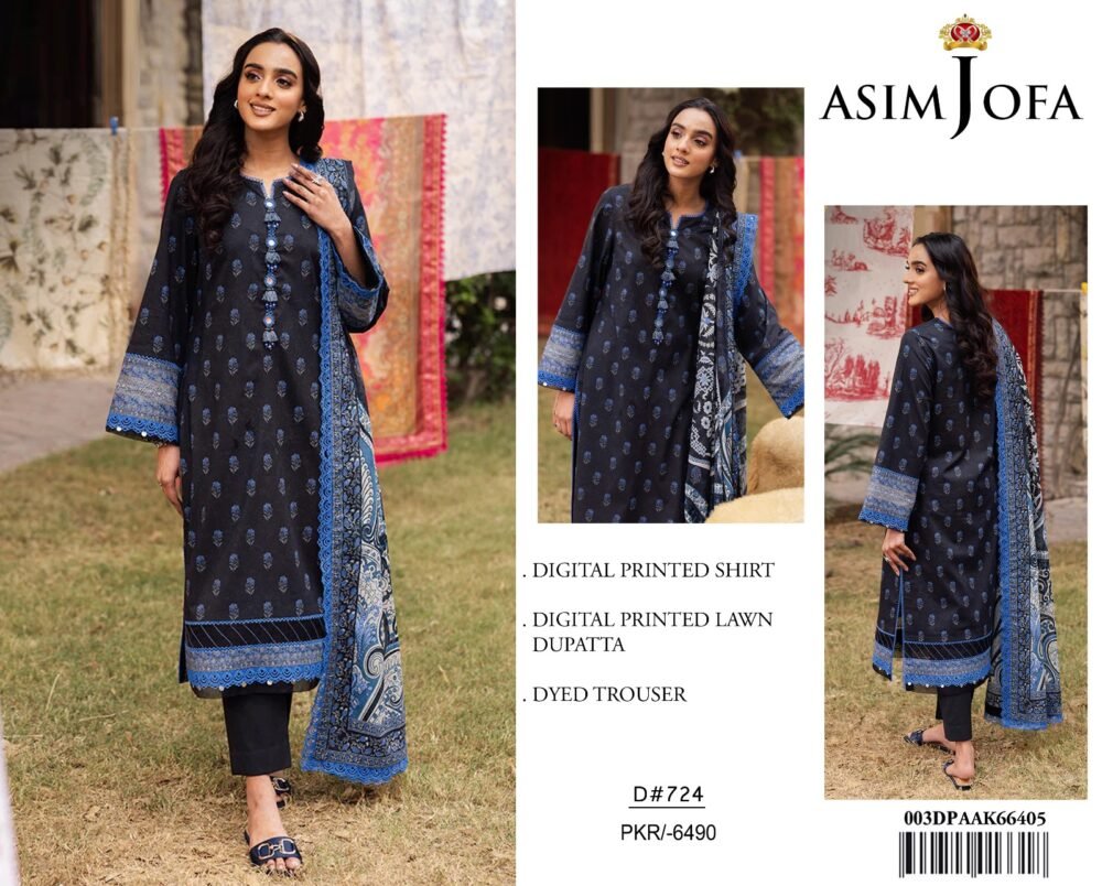 ASIM JOFA 3 Piece Printed Lawn Suit With Printed Lawn Dupatta