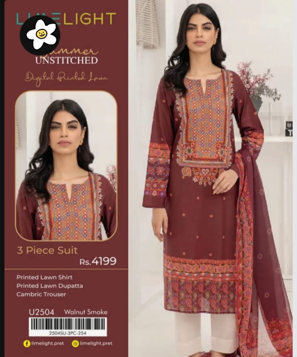LIMELIGHT 3 Piece Printed Lawn Suit With Printed Lawn Dupatta