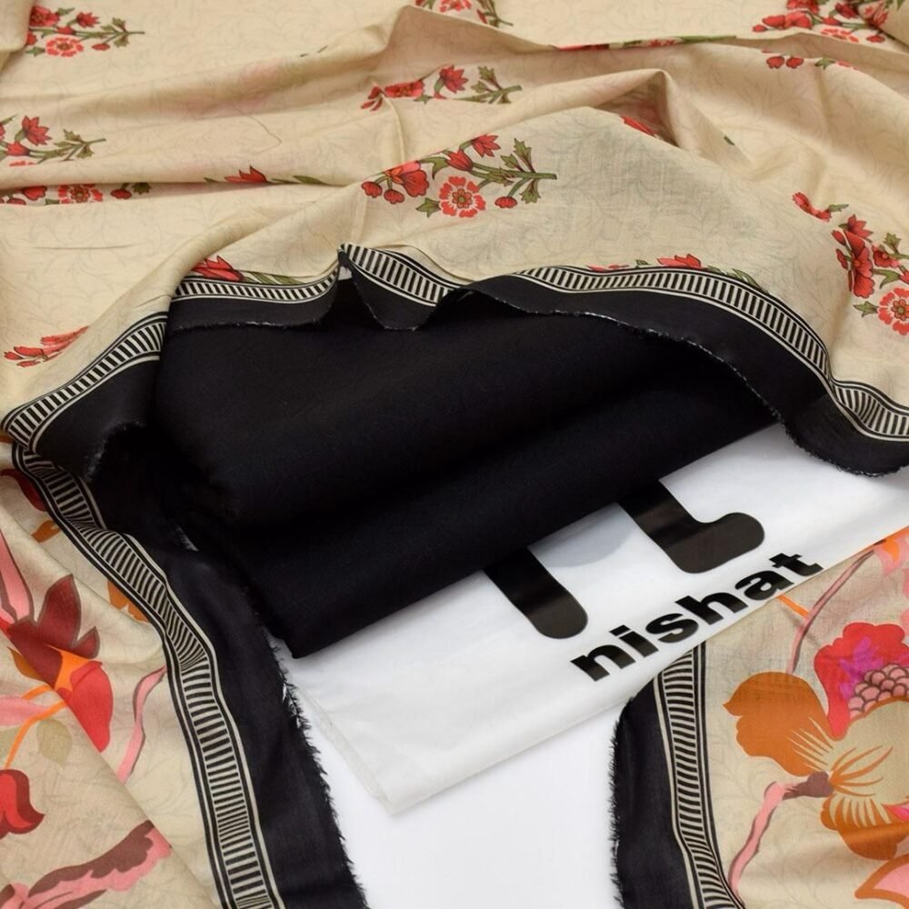 NISHAT 3 Piece Self Jacquart Duey Shirt And Same Trouser With Printed Lawn Dupatta