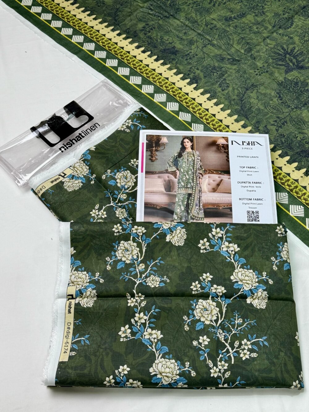 NISHAT 3 Piece Self Jacquart Duey Shirt And Same Trouser With Printed Lawn Dupatta